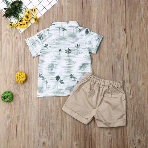 Fashion Toddler Baby Boy Clothes Outfit – Printed Shirt and Short Pants Set