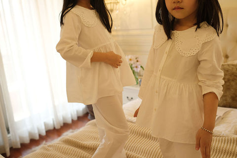 Kids Lolita Embroidered Turndown Collar Pajama Set – Vintage Toddler Loungewear