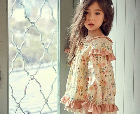 Girl’s Vintage Lolita Cotton Floral Pyjama Set for Kids