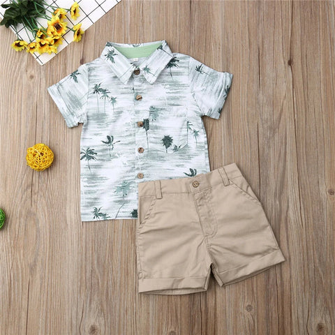 Fashion Toddler Baby Boy Clothes Outfit – Printed Shirt and Short Pants Set