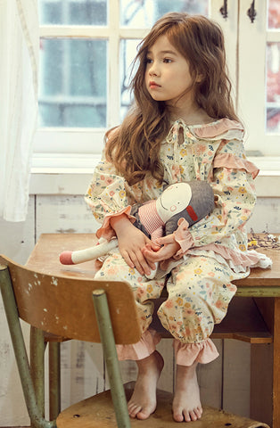 Girl’s Vintage Lolita Cotton Floral Pyjama Set for Kids