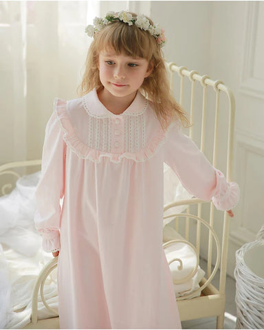 Lolita Princess Sleepshirt – Vintage Turndown Collar Nightgown for Girls