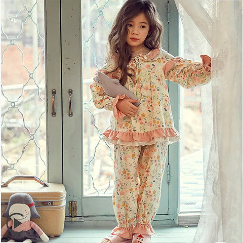 Girl’s Vintage Lolita Cotton Floral Pyjama Set for Kids