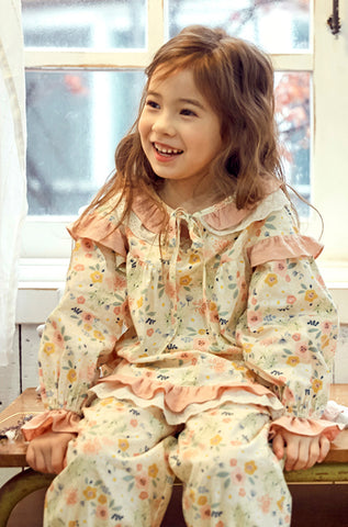 Girl’s Vintage Lolita Cotton Floral Pyjama Set for Kids