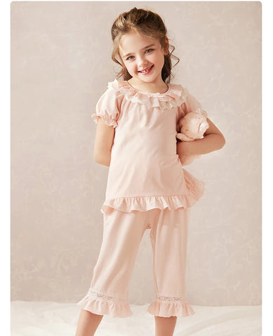 Summer Lolita Cotton Lace Pajama Set – Short Sleeve Sleepwear