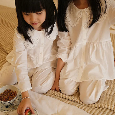 Kids Lolita Embroidered Turndown Collar Pajama Set – Vintage Toddler Loungewear