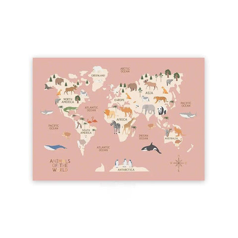 Animal World Map Canvas for Kids’ Rooms Teeny Pandas