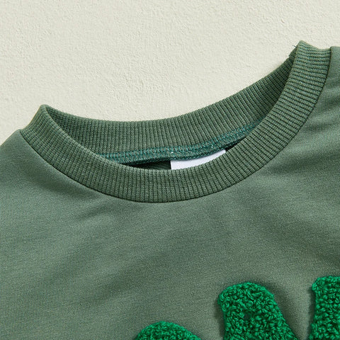 Fashion Toddler Boys Clover Embroidery Sweatshirt – Irish-Inspired Casual Pullover