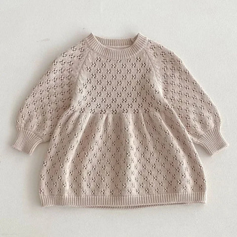 Girls Autumn Hollow Out Sweater Dress - Princess A-line Knitted Dress