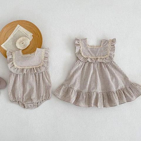 Summer Baby Girl Romper and Dress - Striped Sleeveless Cotton Dress