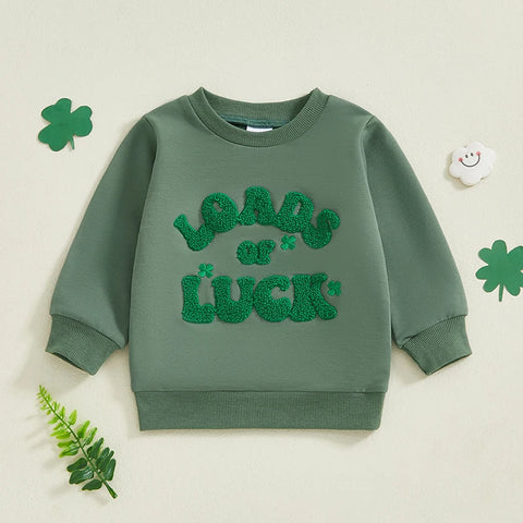 Fashion Toddler Boys Clover Embroidery Sweatshirt – Irish-Inspired Casual Pullover