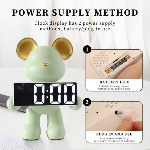 Creative Resin Miniature Bear Alarm Clock – LED Alarm Clock & Home Decor