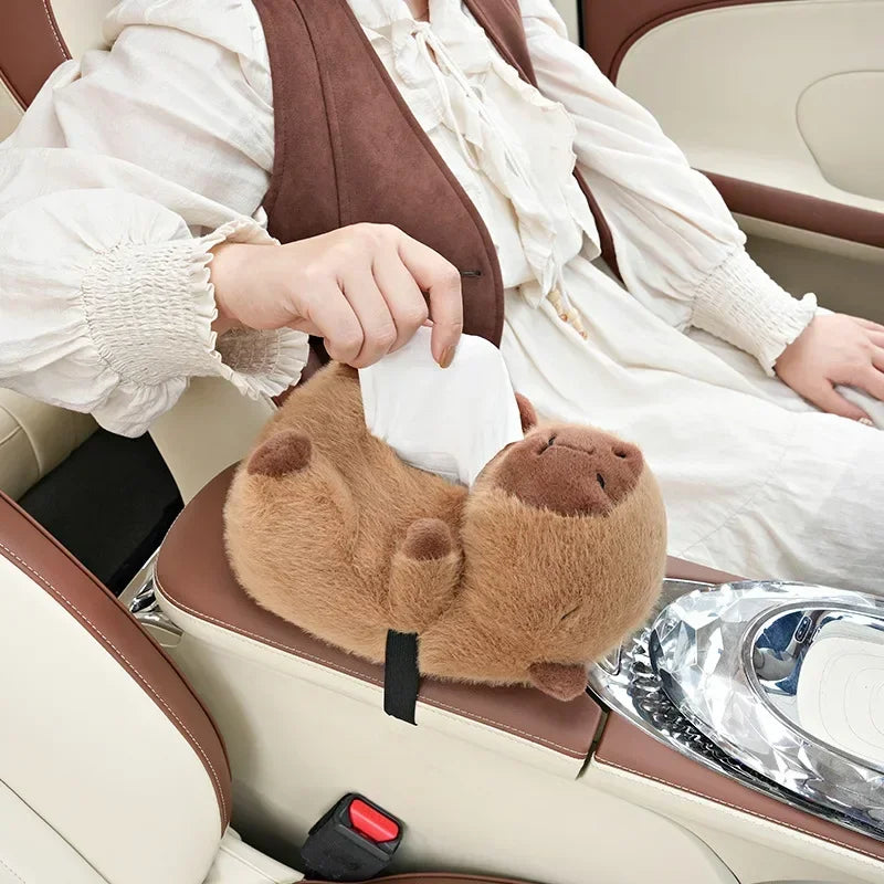 Adorable Capybara Plush Tissue Box Cover - Soft & Functional Car Accessory Teeny Pandas