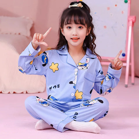 Kawaii Girls Pajama Set – Charming Cartoon Print Winter Nightwear