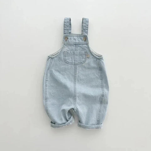 Baby Boy Solid Denim Overalls with Suspenders – Toddler and Kids Jeans Jumpsuit