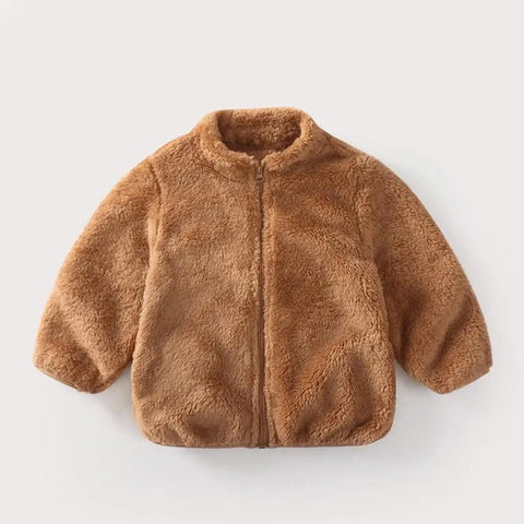 Solid Color Plush Coat for Kids - Autumn & Winter Warm Jacket