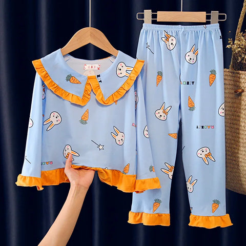 Girls Pajama Set – Lace Trendy Cartoon Print Winter Sleepwear