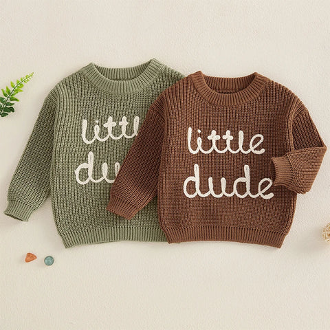 Baby Boys Autumn Winter Sweater – Letter Embroidery Casual Knit Pullover