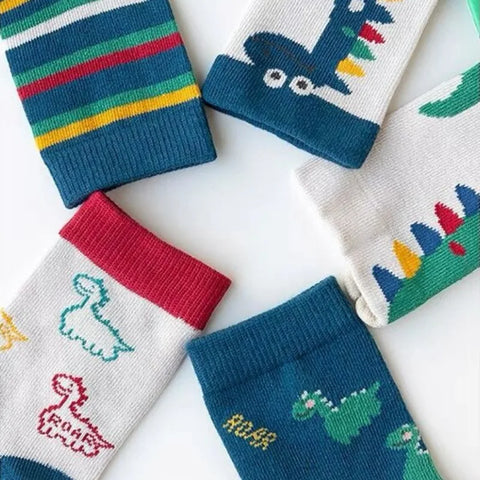 Five Pairs Dinosaur Cartoon Kids Socks