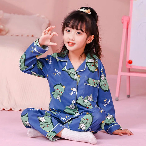 Kawaii Girls Pajama Set – Charming Cartoon Print Winter Nightwear