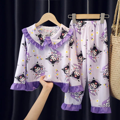 Girls Pajama Set – Lace Trendy Cartoon Print Winter Sleepwear