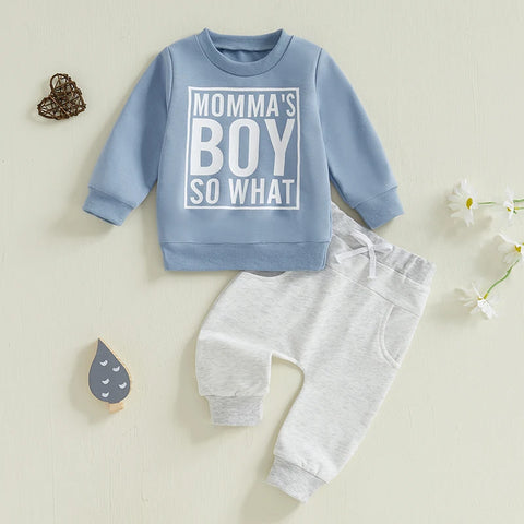 Toddler Baby Boys Clothes Set – Letter Love Heart Print Sweatshirt + Jogger Pants