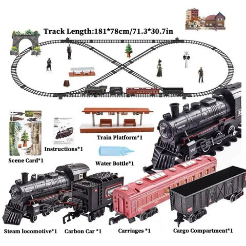 Classic Electric Train Set for Kids with Realistic Sounds, Steam, and Lights