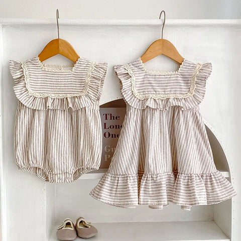 Summer Baby Girl Romper and Dress - Striped Sleeveless Cotton Dress