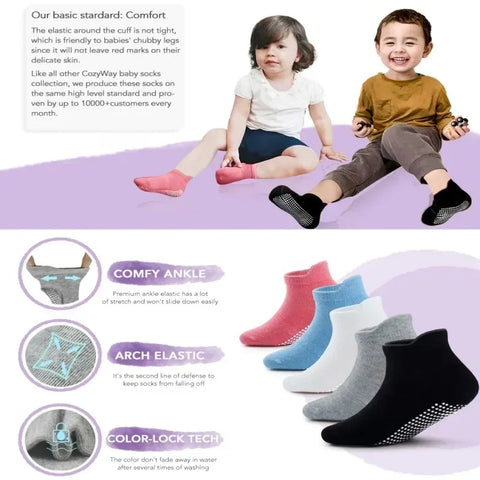 Six Pairs Spring and Autumn Anti-Slip Cotton Kids Socks