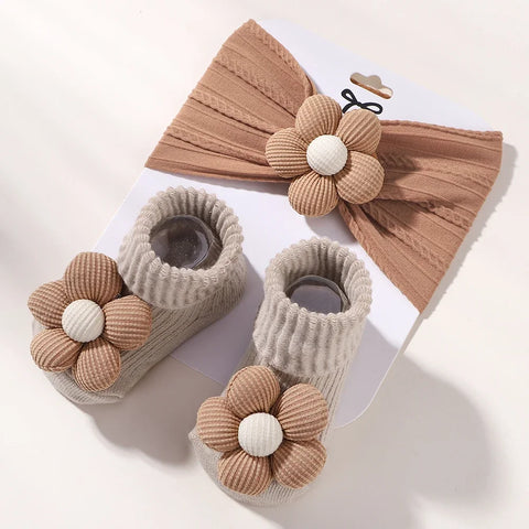 Flower Baby Headband and Socks Set for Newborn Girls