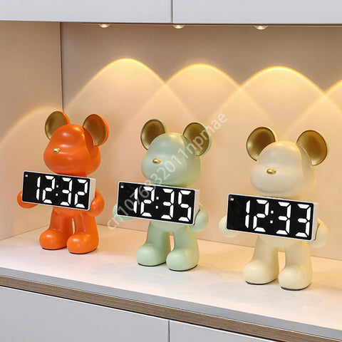 Creative Resin Miniature Bear Alarm Clock – LED Alarm Clock & Home Decor