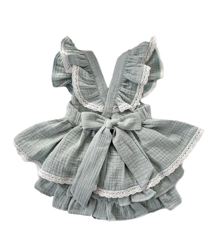 Vintage Sleeveless Criss-Cross Dress with Ruffles & Lace Shorts – Toddler Princess Dress