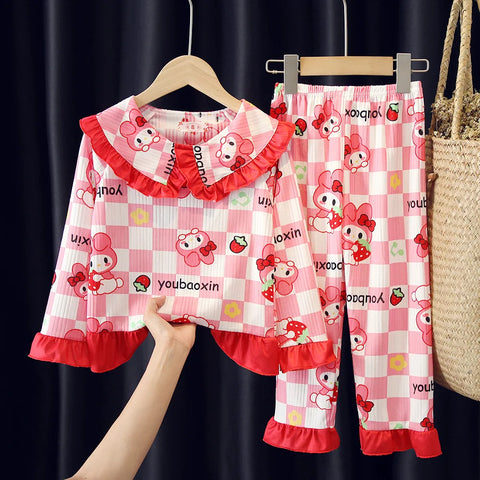 Girls Pajama Set – Lace Trendy Cartoon Print Winter Sleepwear