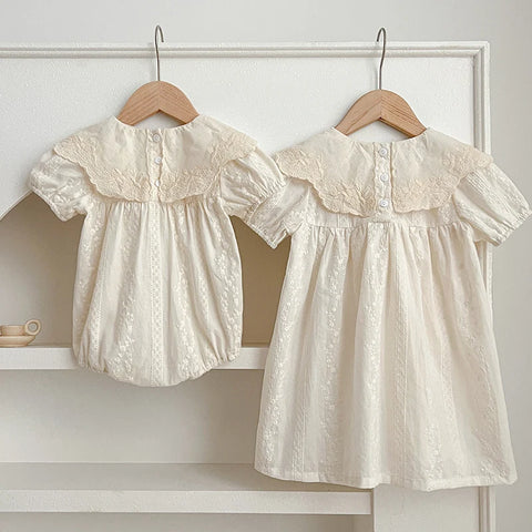 Kids Princess Dresses and Romper – Short Sleeved Cotton Embroidery