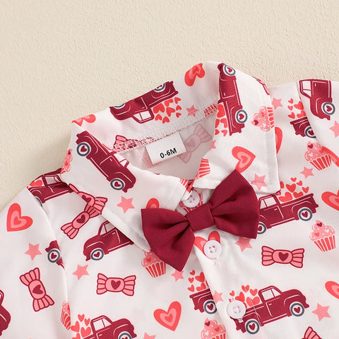 Toddler Baby Boys Valentine's Day Clothes Set – Heart Truck Shirt & Red Shorts