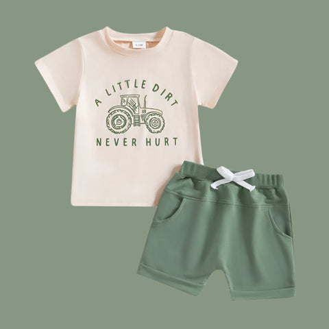 Summer Baby Boys Tractor Print Outfit – T-Shirt + Shorts Set