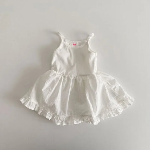 Korean Style Baby Girls Cotton Ruffle Dress – Sleeveless Floral Suspender Skirt