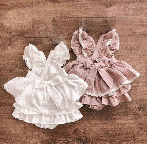 Vintage Sleeveless Criss-Cross Dress with Ruffles & Lace Shorts – Toddler Princess Dress