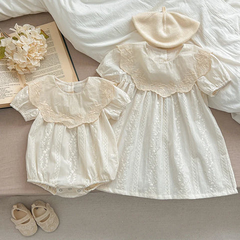 Kids Princess Dresses and Romper – Short Sleeved Cotton Embroidery