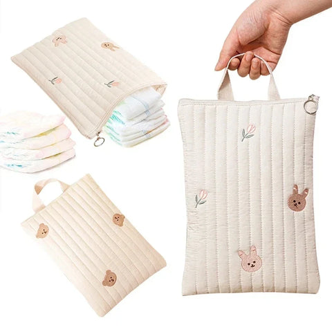 Compact Cotton Baby Bag with Adorable Embroidery – Perfect for Stylish Moms Teeny Pandas