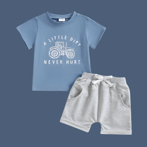 Summer Baby Boys Tractor Print Outfit – T-Shirt + Shorts Set