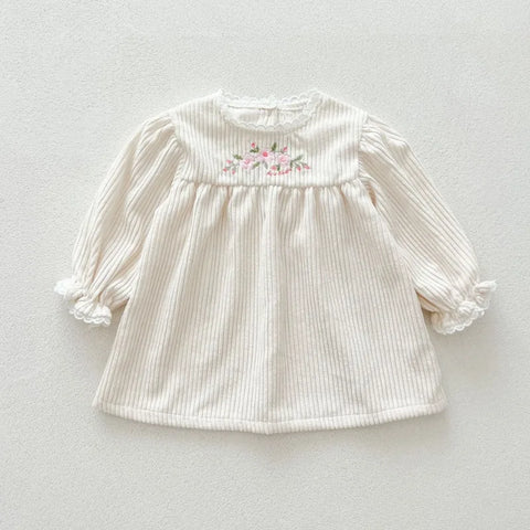 Baby Girls Floral Embroidery Princess Dress with Lace Collar – Long Sleeve Dress