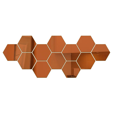 3D Hexagon Mirror Wall Stickers - Rose Gold DIY Home Decor