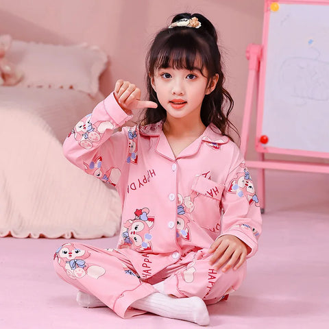 Kawaii Girls Pajama Set – Charming Cartoon Print Winter Nightwear