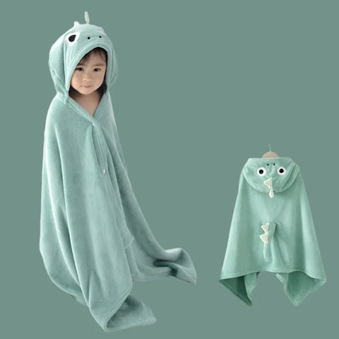 Kids Hooded Bath Towel - Coral Fleece Children Cartoon Cloak Bathrobe