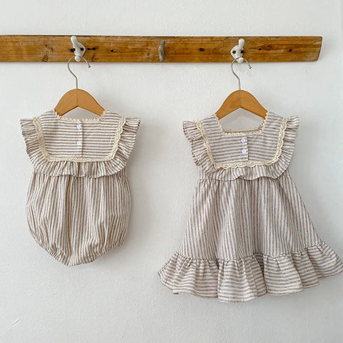 Summer Baby Girl Romper and Dress - Striped Sleeveless Cotton Dress