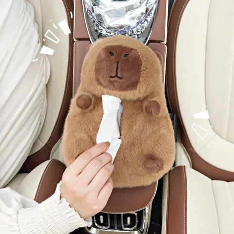 Adorable Capybara Plush Tissue Box Cover - Soft & Functional Car Accessory Teeny Pandas