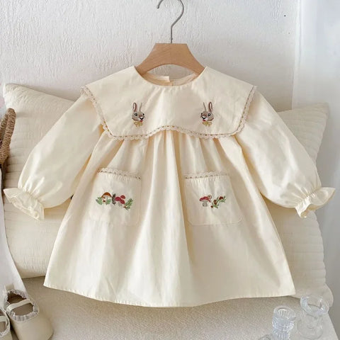 Girls Spring Dress - Cute Baby Princess Cotton Embroidery Rabbit Dress