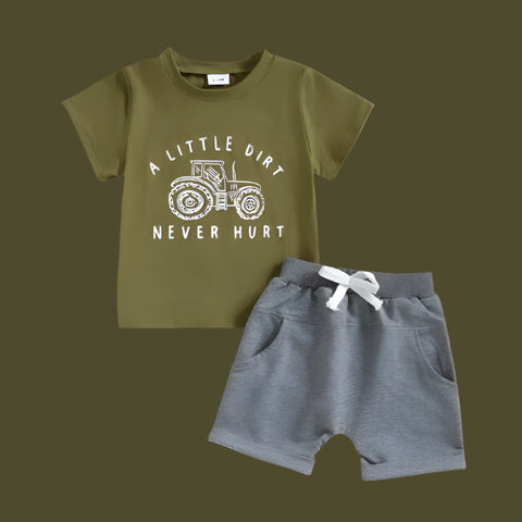 Summer Baby Boys Tractor Print Outfit – T-Shirt + Shorts Set