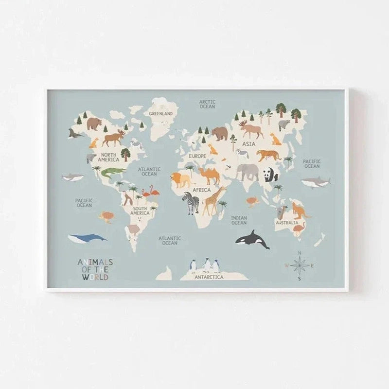 Animal World Map Canvas for Kids’ Rooms Teeny Pandas